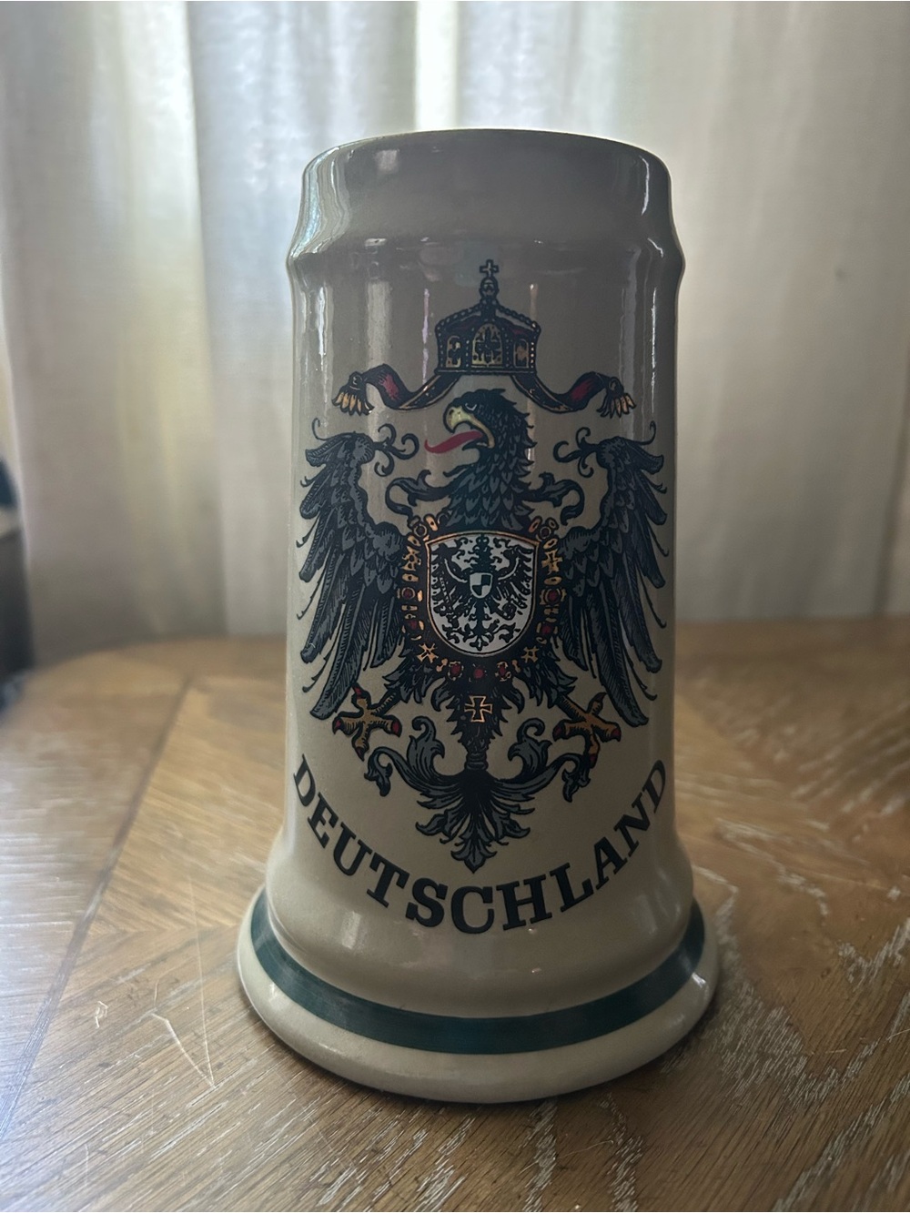 Deutschland Ceramic Stein with Black and Gold Crest| Hand Painted German mug